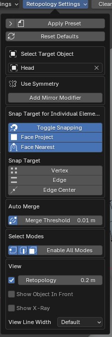 Retopology Menu